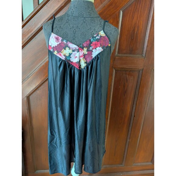 Sopra Lingerie Black Slip Dress & Floral Robe Set Lace Trim Womens Size 2X USA - Picture 2 of 7